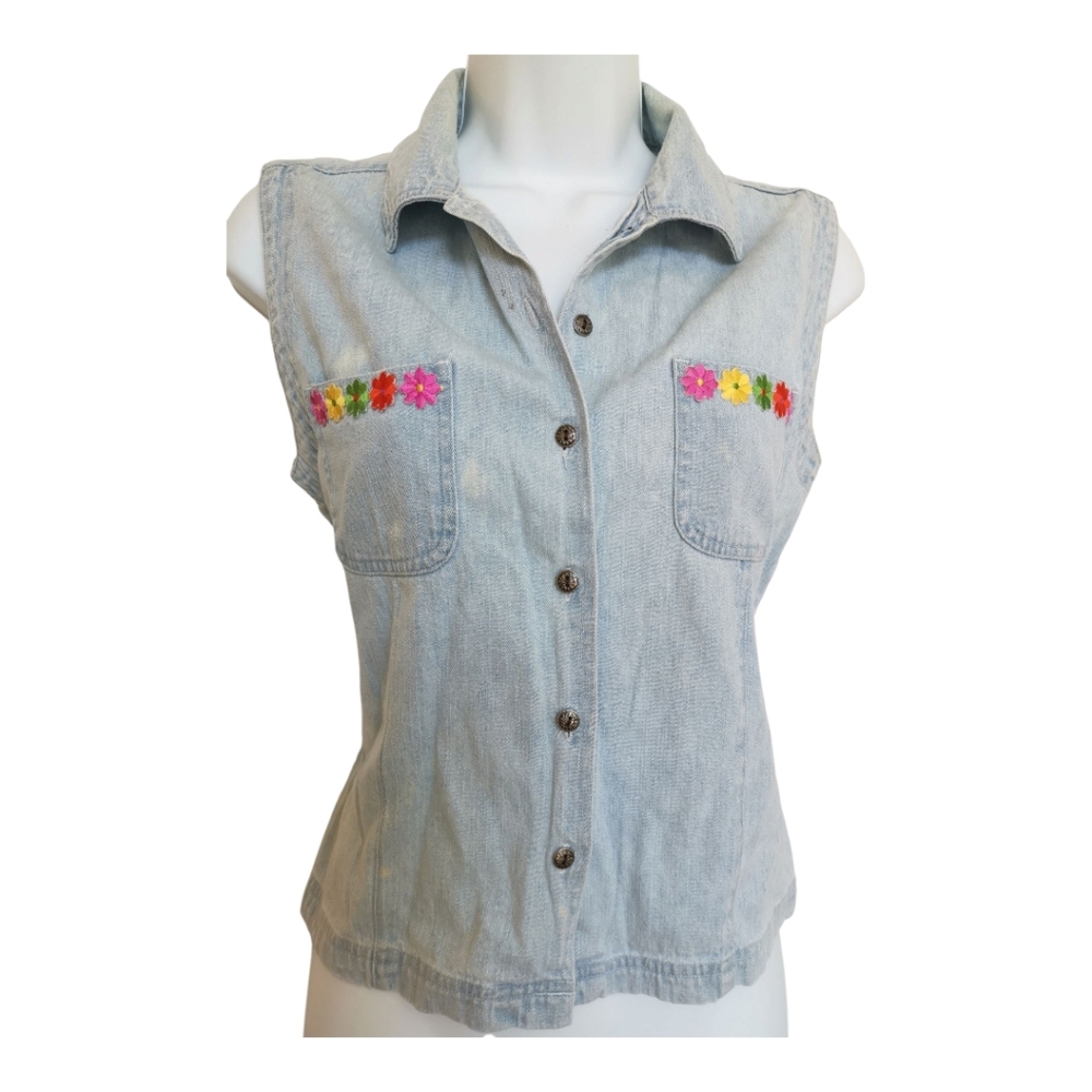 Vintage 1980s Jordache Light Wash Denim Tank Top Blouse M